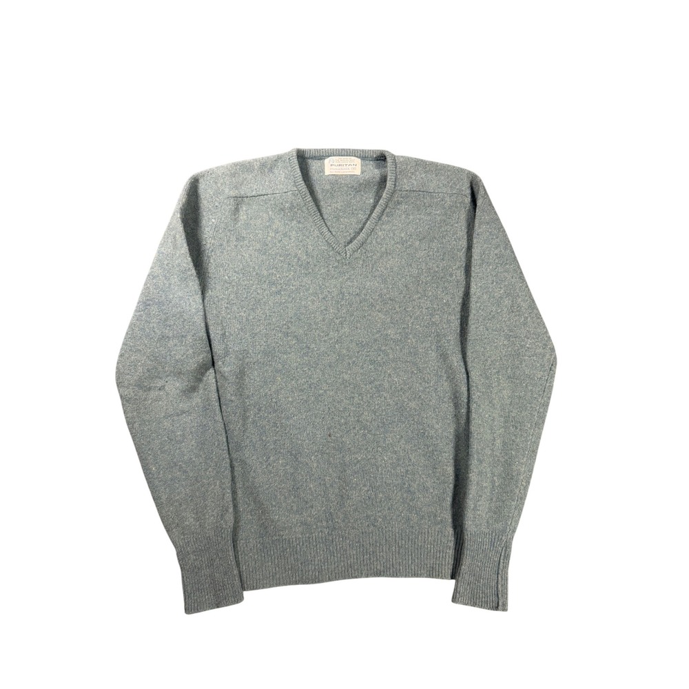 Vintage 70s Puritan Puraknit Lambswool V-Neck Sweater Green Mens Small